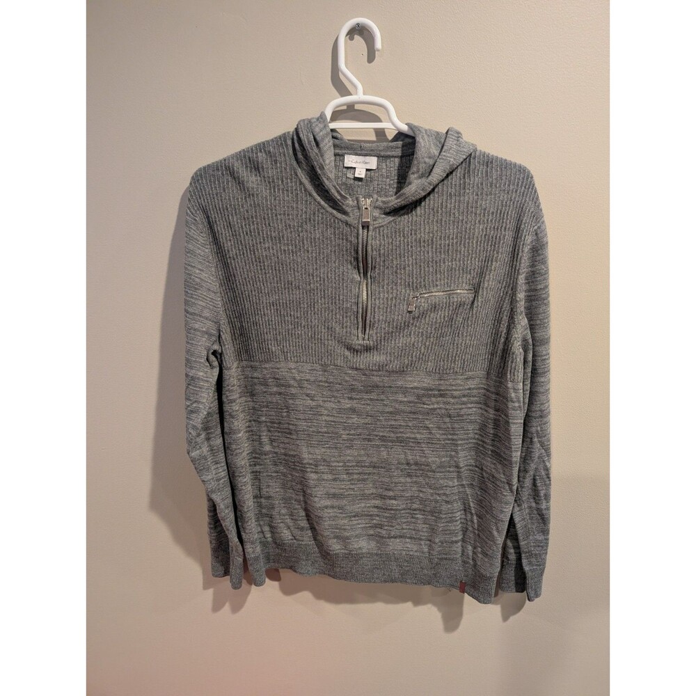 Calvin Klein XL Women's Long Sleeve Gray Hooded Quarter Zip Knit Stretch Casual